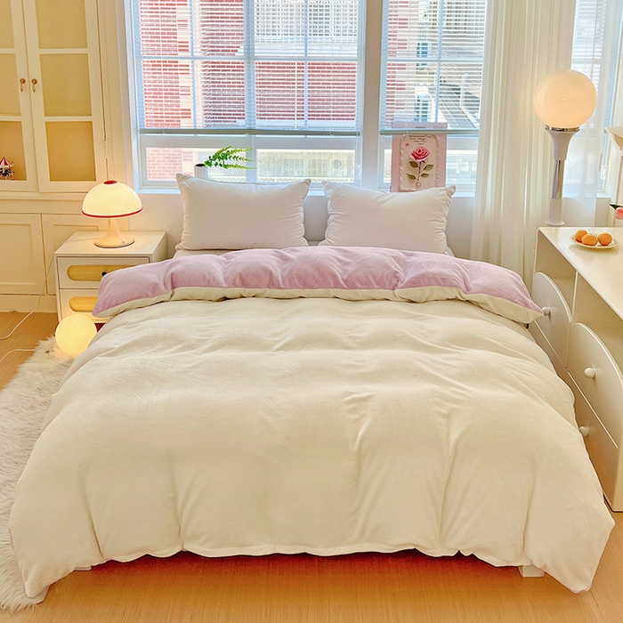 富馨莱 2025新款牛奶绒纯色双拼被套 双拼奶昔白+糯紫