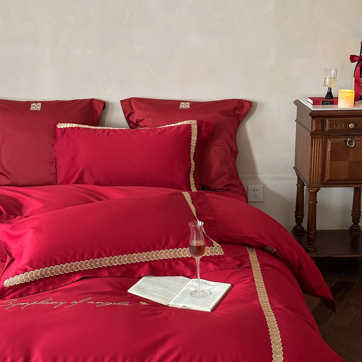 91家纺网 家纺一手货源 找家纺 （总）西西家居 2025新款100支长绒棉大红婚庆四件套-一见钟情