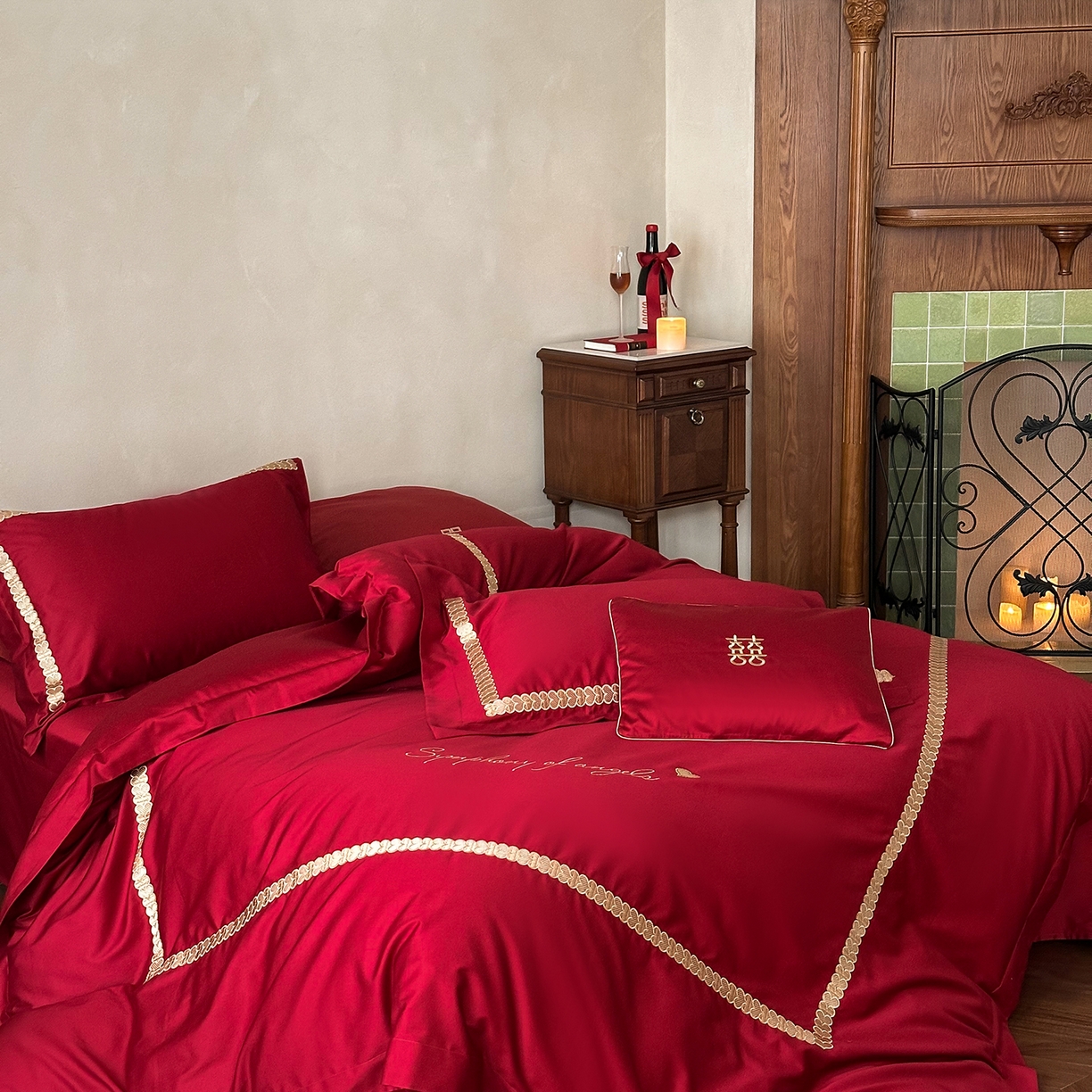 91家纺网 家纺一手货源 找家纺 （总）西西家居 2025新款100支长绒棉大红婚庆四件套-一见钟情