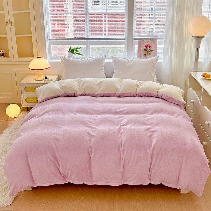 富馨莱 2025新款牛奶绒纯色双拼被套 双拼糯紫+奶昔白