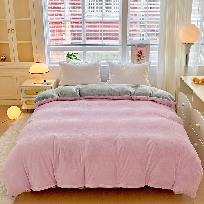 富馨莱 2025新款牛奶绒纯色双拼被套 双拼糯紫+绅士灰