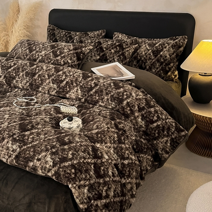 铠畅家纺 2025新款美拉德风格兔毛绒床单四件套 美拉徳-情缘绿