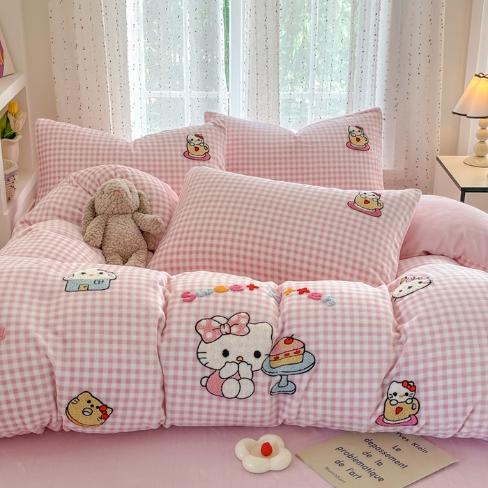 恋佳居 2025新款卡通毛巾绣牛奶绒绣花四件套 甜品时光