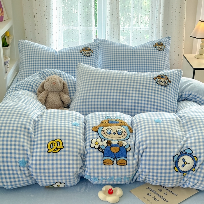 恋佳居 2025新款卡通毛巾绣牛奶绒绣花四件套 花匠布布