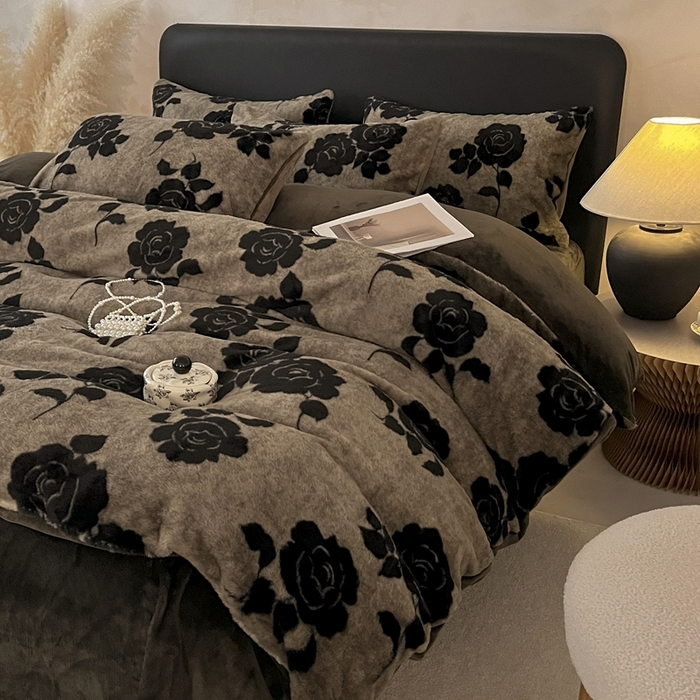 铠畅家纺 2025新款美拉德风格兔毛绒床单四件套 美拉德-玫瑰绿