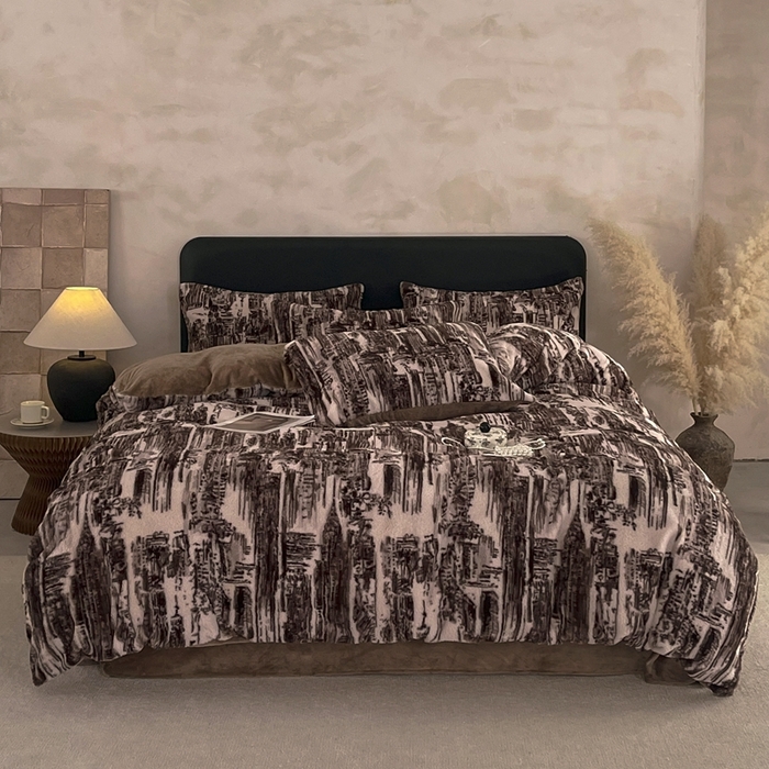 91家纺网 家纺一手货源 找家纺 铠畅家纺 2025新款美拉德风格兔毛绒床单四件套 美拉德-夜序