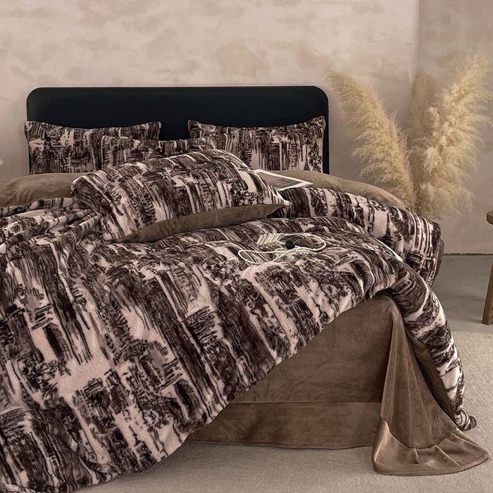 91家纺网 家纺一手货源 找家纺 铠畅家纺 2025新款美拉德风格兔毛绒床单四件套 美拉德-夜序