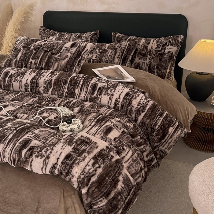 铠畅家纺 2025新款美拉德风格兔毛绒床单四件套 美拉德-夜序