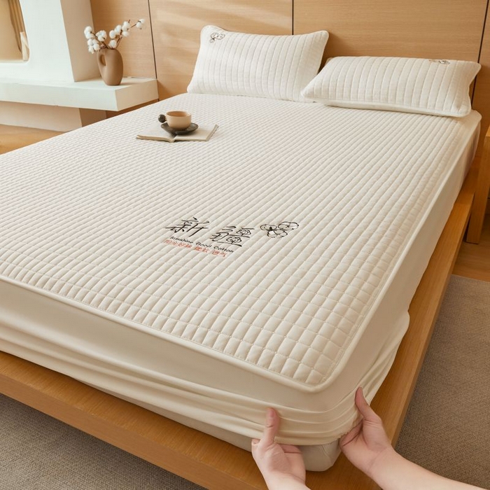 小禹仔家纺 2025新款刺绣床笠新疆棉花填充-夹棉床笠 云朵白