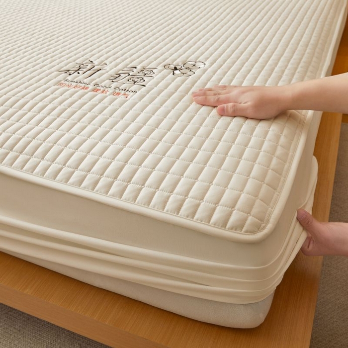 91家纺网 家纺一手货源 找家纺 小禹仔家纺 2025新款刺绣床笠新疆棉花填充-夹棉床笠 云朵白