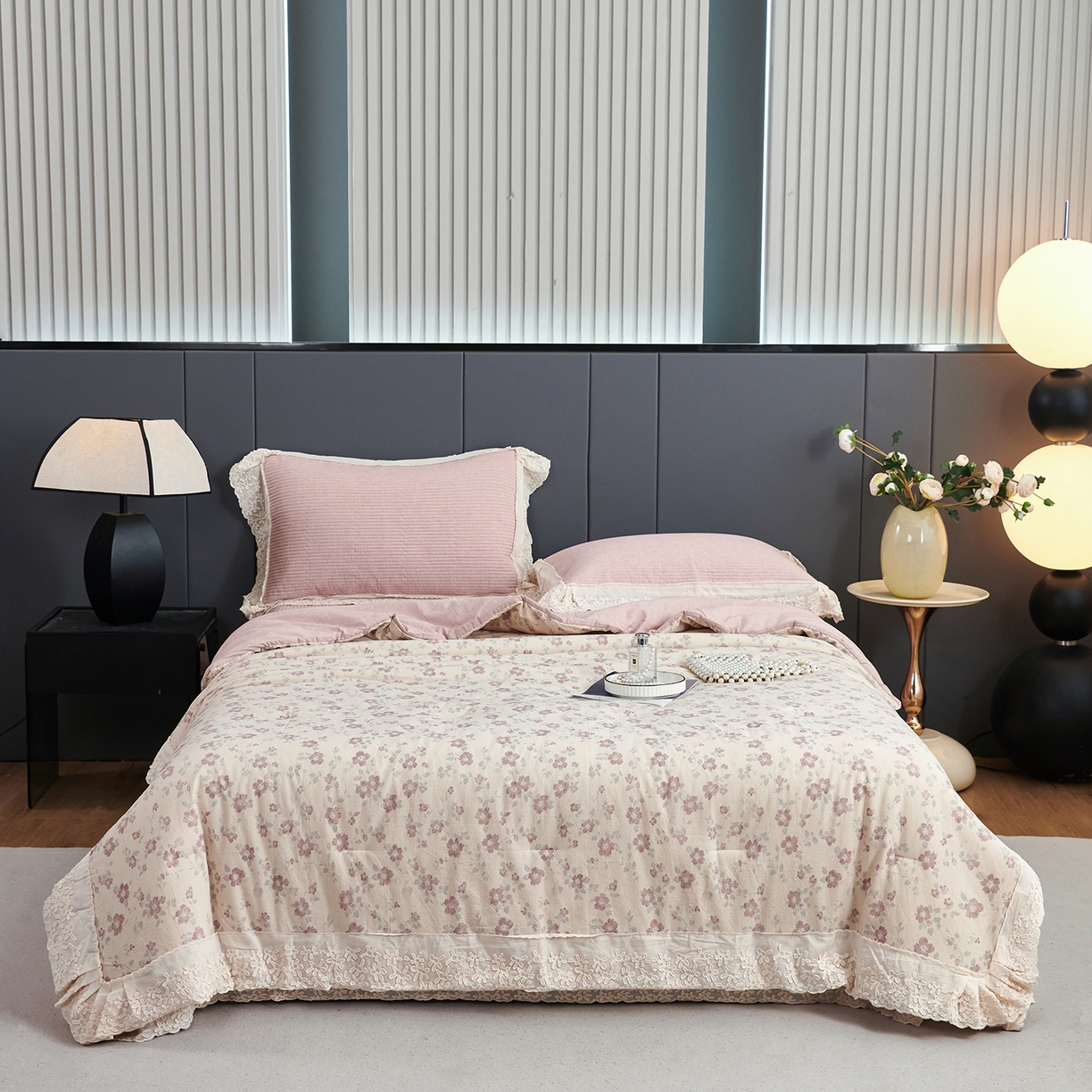 优希家纺 2025新款暮悠棉麻多功能春秋被四件套 花雾柔