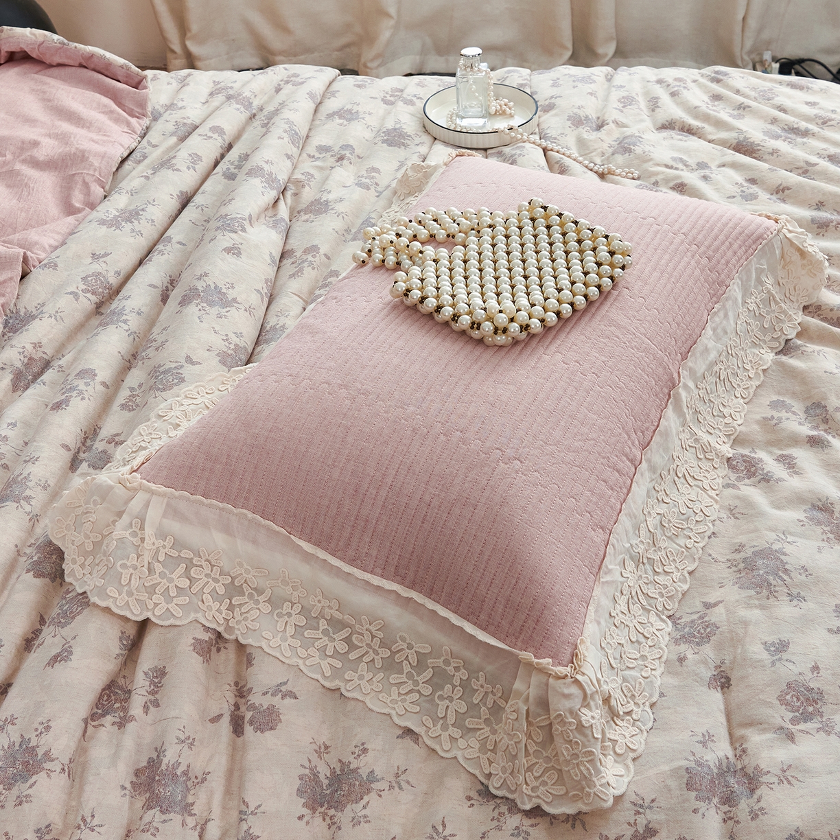 91家纺网 家纺一手货源 找家纺 优希家纺 2025新款暮悠棉麻多功能春秋被四件套 花漾粉