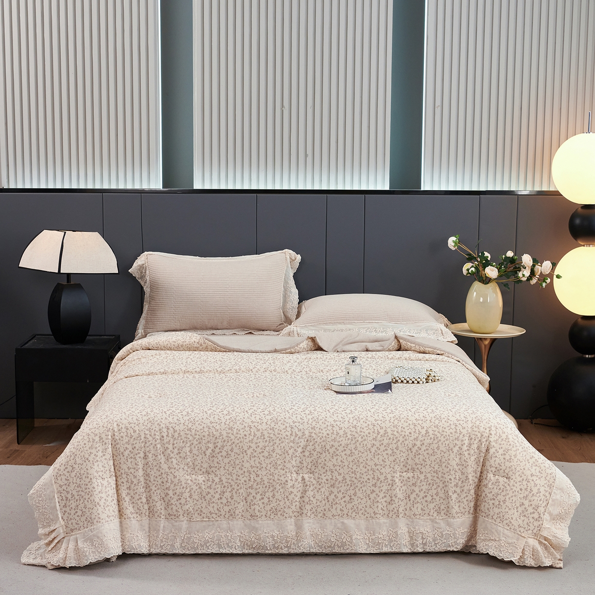 优希家纺 2025新款暮悠棉麻多功能春秋被四件套 浅棕花影