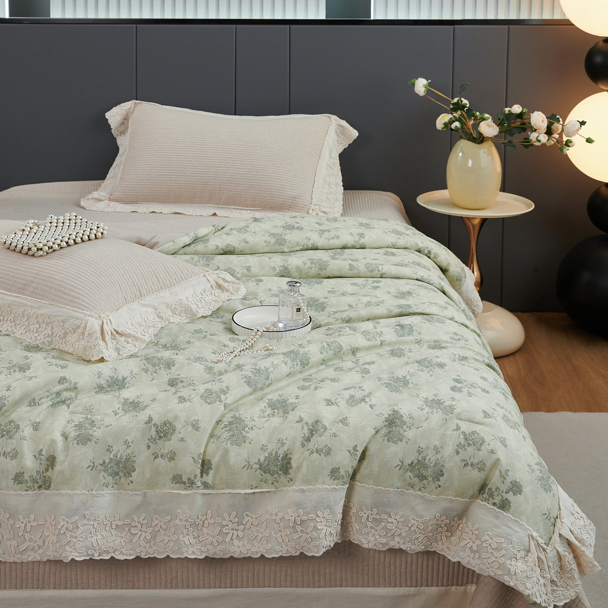 91家纺网 家纺一手货源 找家纺 优希家纺 2025新款暮悠棉麻多功能春秋被四件套 青蔓栖梦