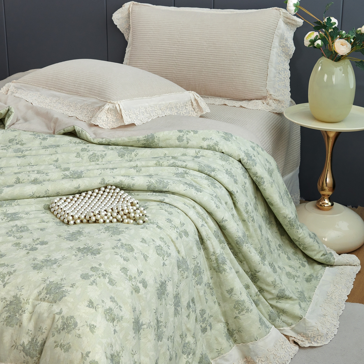 91家纺网 家纺一手货源 找家纺 优希家纺 2025新款暮悠棉麻多功能春秋被四件套 青蔓栖梦