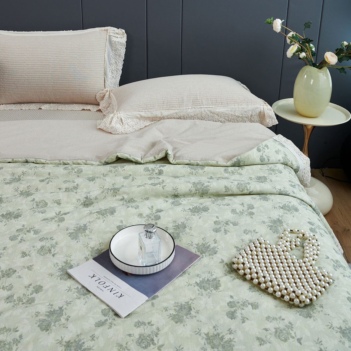 91家纺网 家纺一手货源 找家纺 优希家纺 2025新款暮悠棉麻多功能春秋被四件套 青蔓栖梦