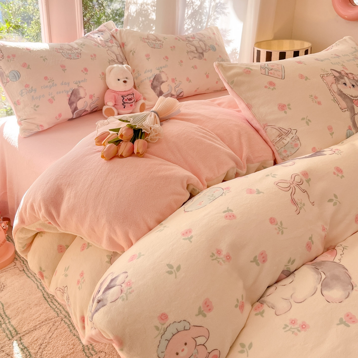 91家纺网 家纺一手货源 找家纺 （总）慕澄家纺 2025新款小清新牛奶绒印花四件套