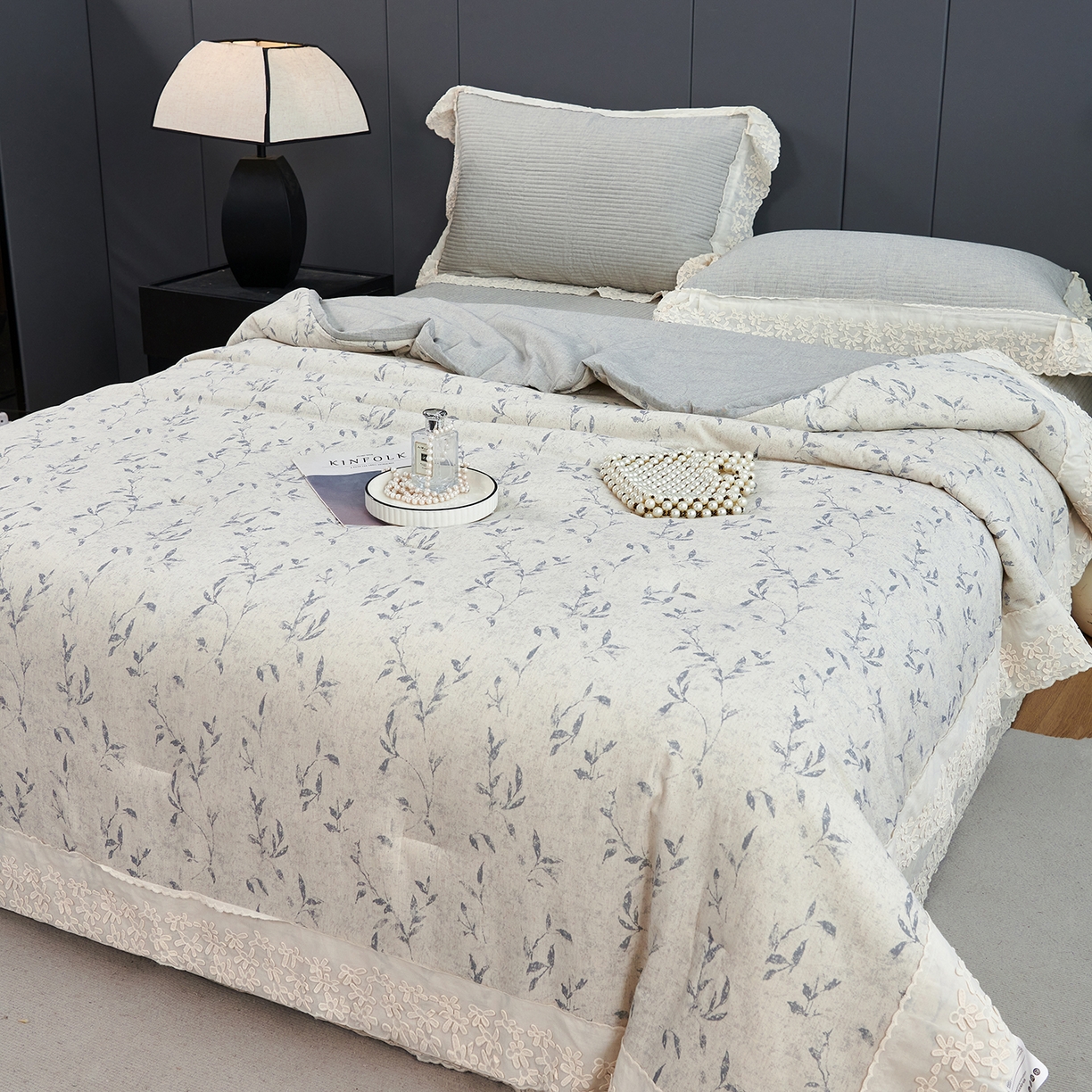 91家纺网 家纺一手货源 找家纺 优希家纺 2025新款暮悠棉麻多功能春秋被四件套 云绣梦境