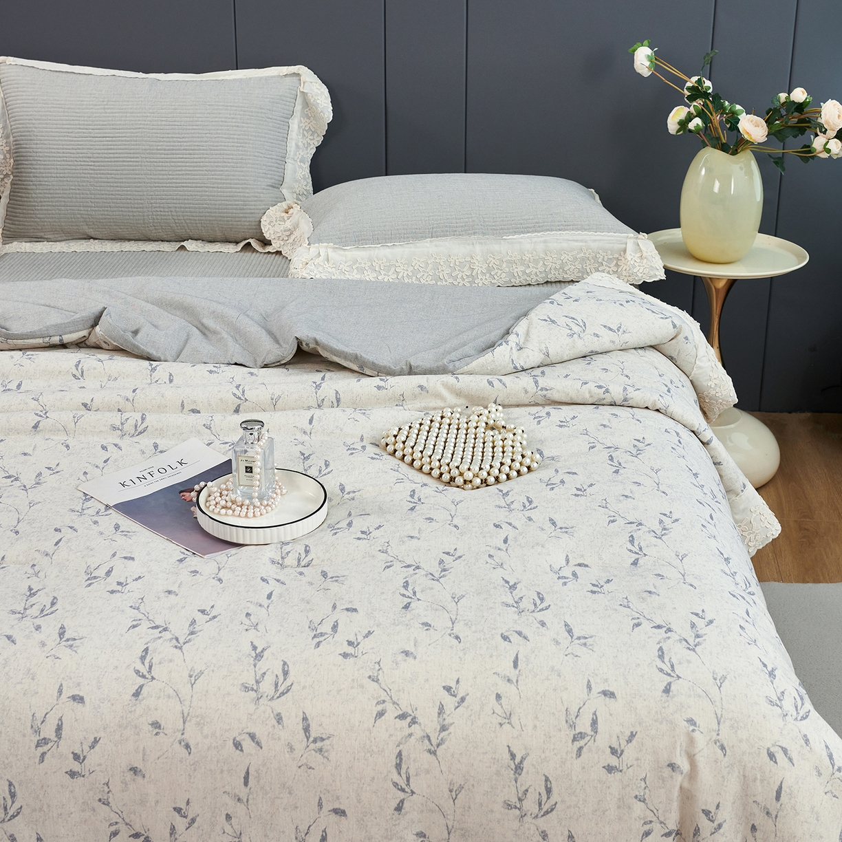 91家纺网 家纺一手货源 找家纺 优希家纺 2025新款暮悠棉麻多功能春秋被四件套 云绣梦境