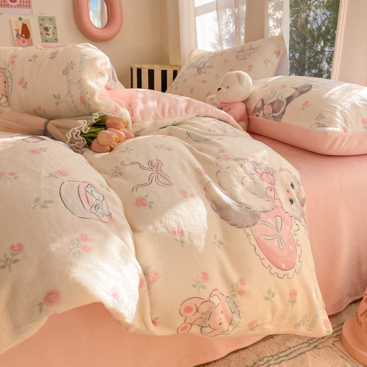 91家纺网 家纺一手货源 找家纺 （总）慕澄家纺 2025新款小清新牛奶绒印花四件套