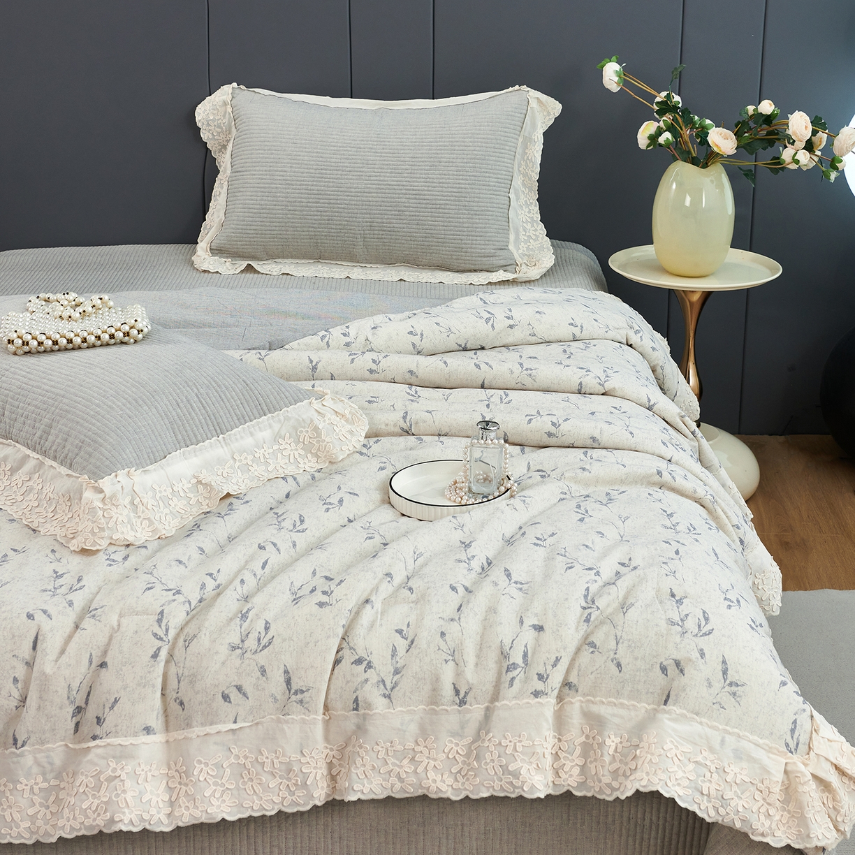 91家纺网 家纺一手货源 找家纺 优希家纺 2025新款暮悠棉麻多功能春秋被四件套 云绣梦境