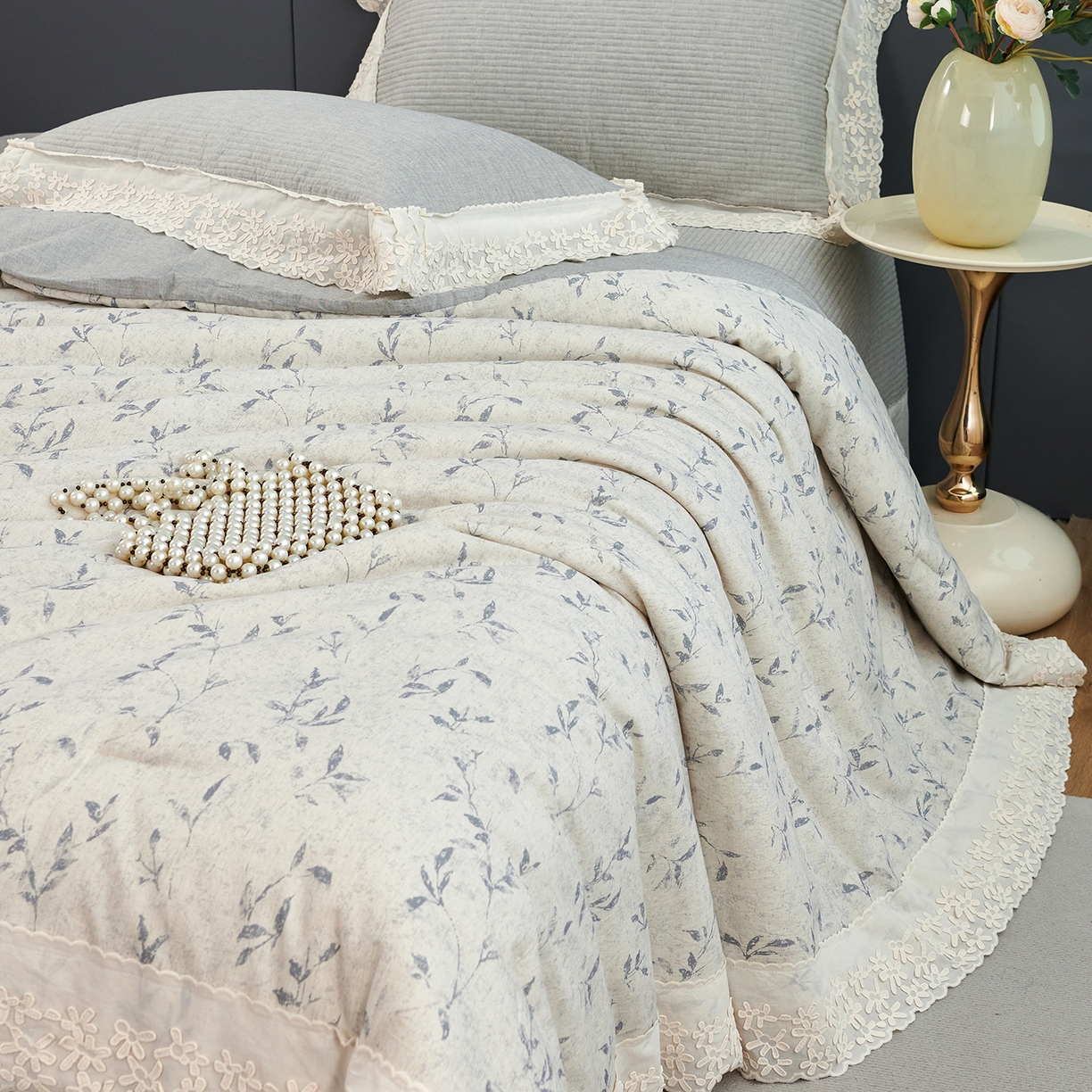 91家纺网 家纺一手货源 找家纺 优希家纺 2025新款暮悠棉麻多功能春秋被四件套 云绣梦境