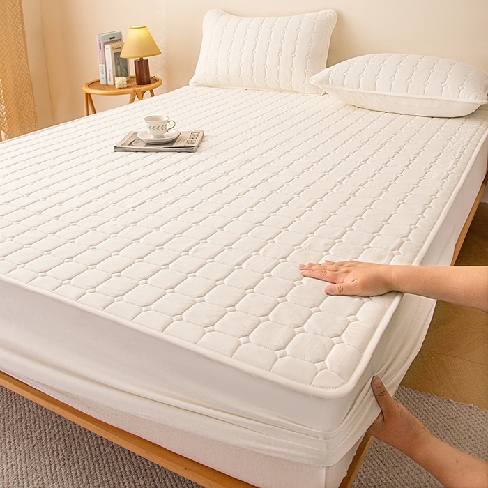 小禹仔家纺 2025新款亲肤面包格夹棉床笠 白色