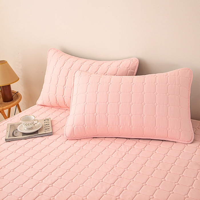 91家纺网 家纺一手货源 找家纺 小禹仔家纺 2025新款亲肤面包格夹棉床笠 粉色