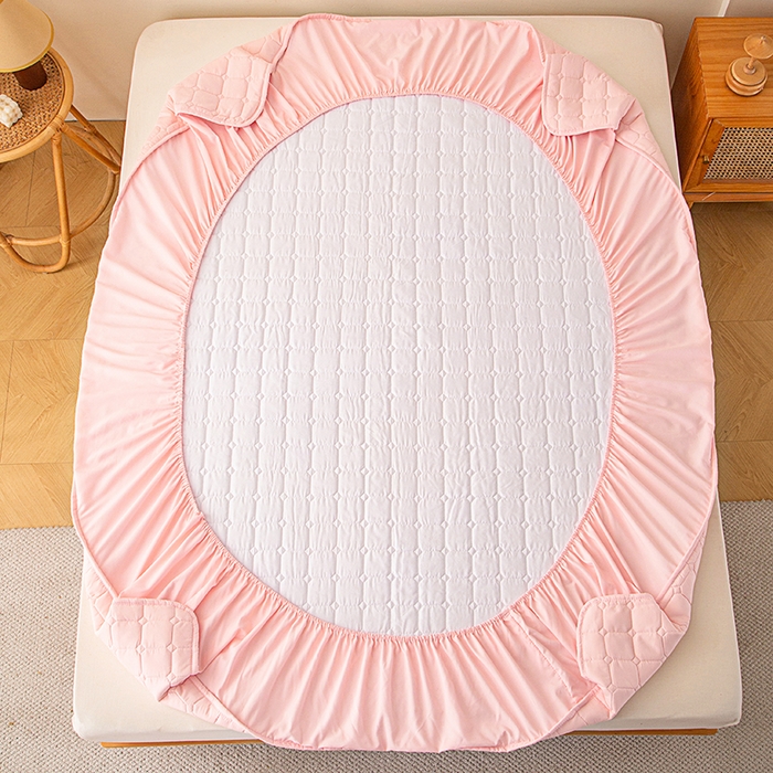 91家纺网 家纺一手货源 找家纺 小禹仔家纺 2025新款亲肤面包格夹棉床笠 粉色