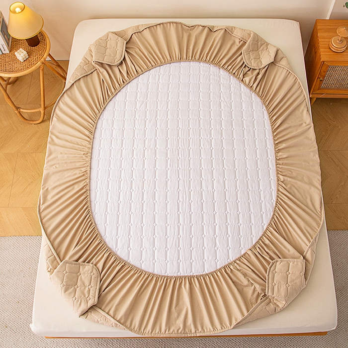 91家纺网 家纺一手货源 找家纺 小禹仔家纺 2025新款亲肤面包格夹棉床笠 卡其