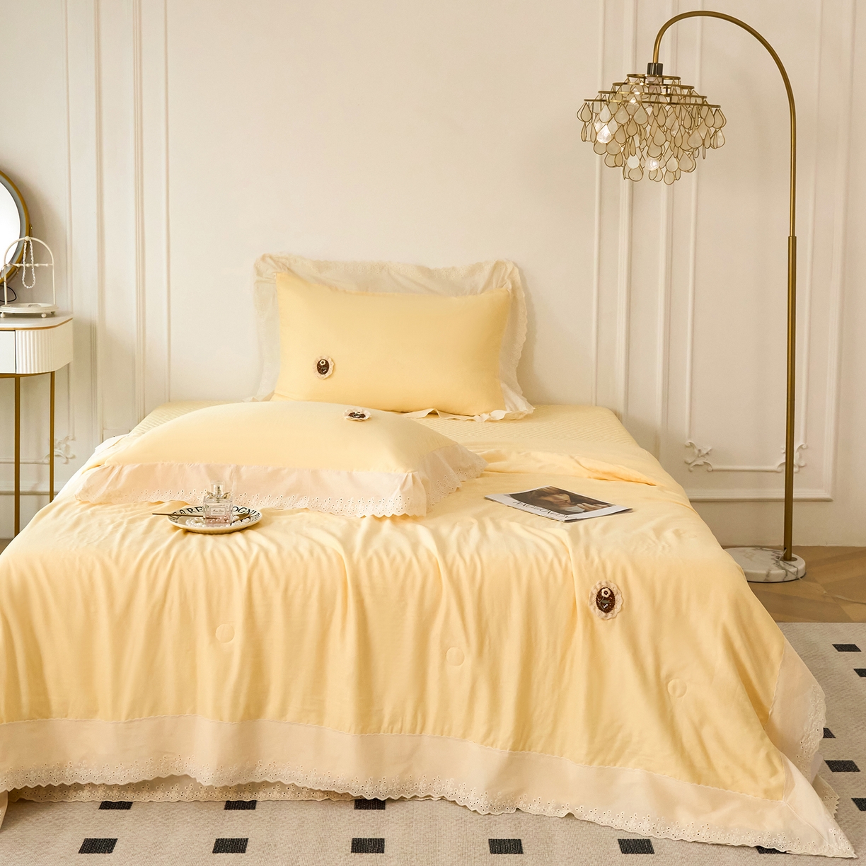 优希家纺 2025新款竹氧棉多功能春秋被四件套 黄色