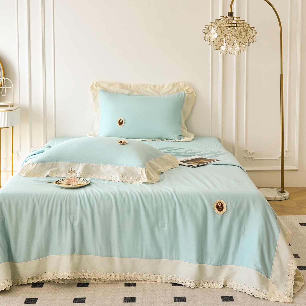 优希家纺 2025新款竹氧棉多功能春秋被四件套 蓝色