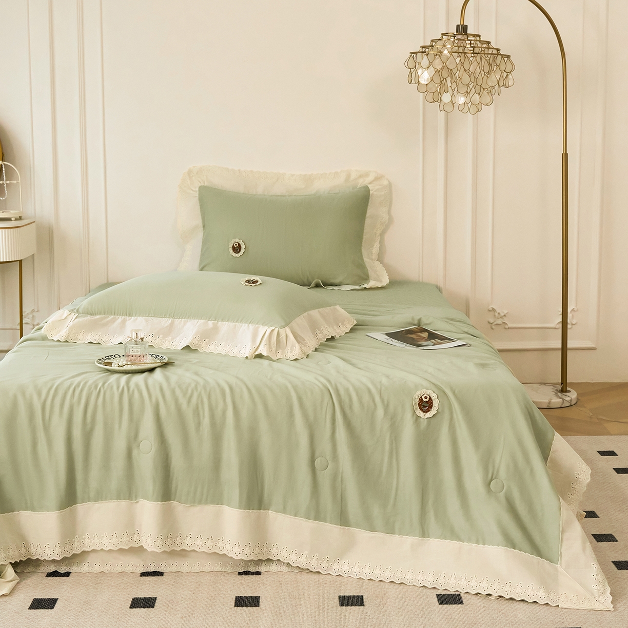 优希家纺 2025新款竹氧棉多功能春秋被四件套 绿色