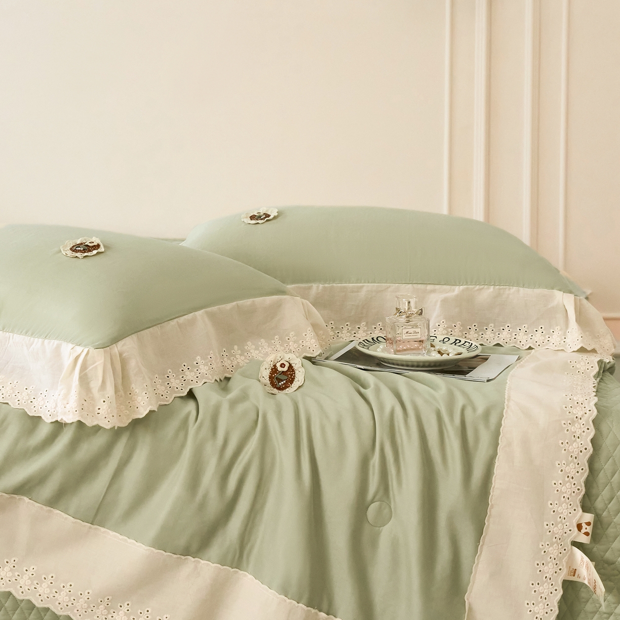 91家纺网 家纺一手货源 找家纺 优希家纺 2025新款竹氧棉多功能春秋被四件套 绿色