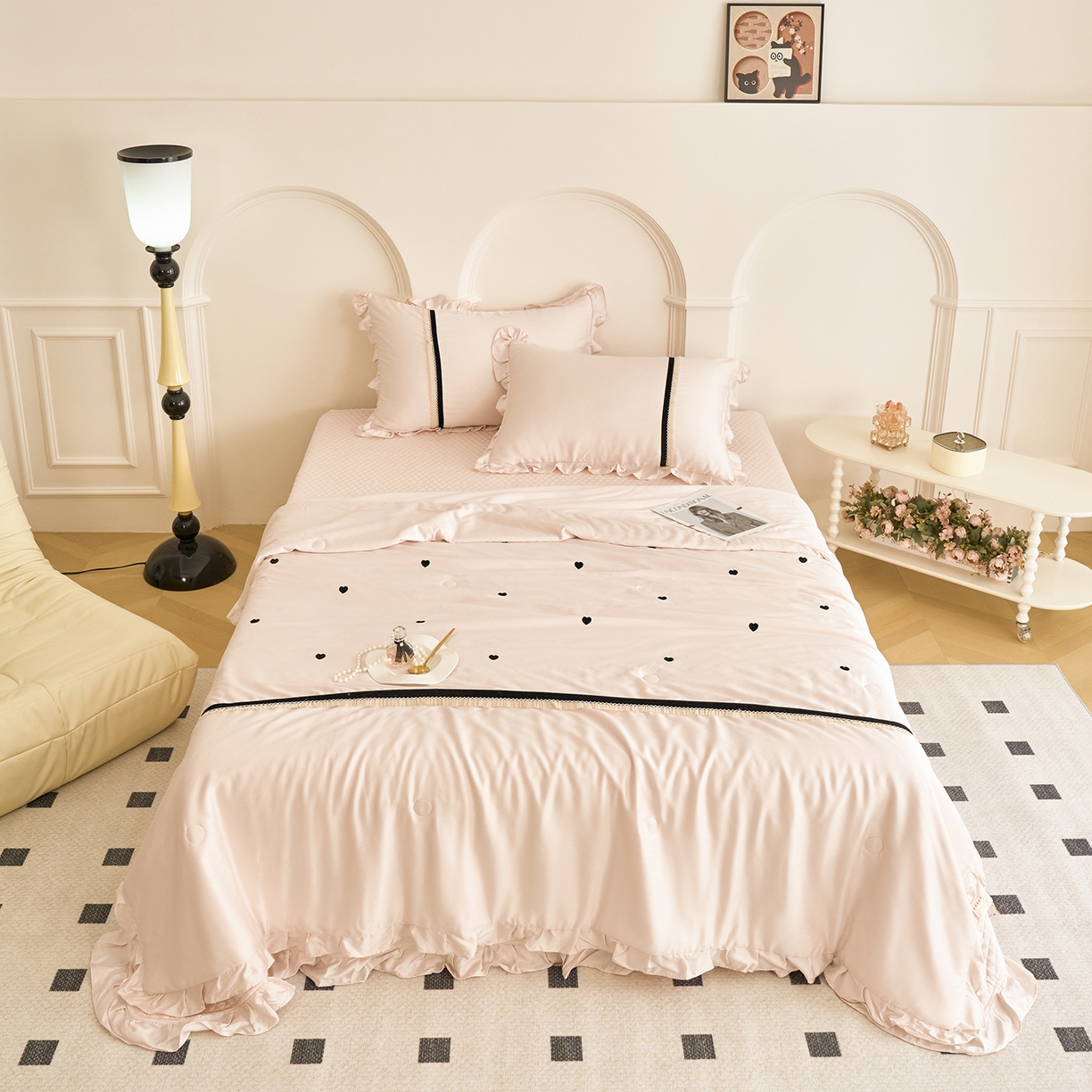 优希家纺 2025新款樱桃公主夏被四件套 粉色