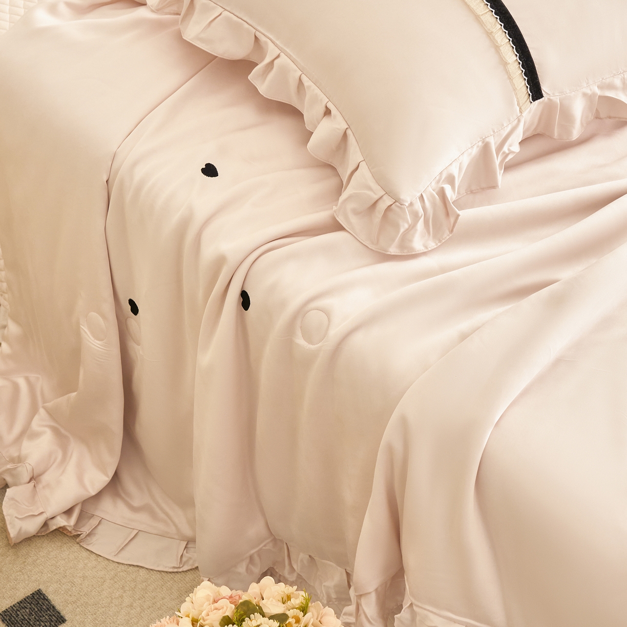 91家纺网 家纺一手货源 找家纺 优希家纺 2025新款樱桃公主夏被四件套 粉色