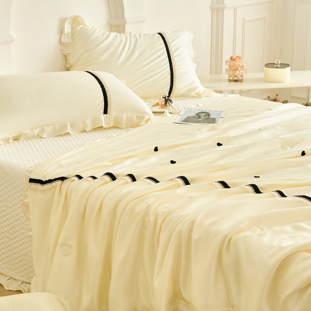 91家纺网 家纺一手货源 找家纺 优希家纺 2025新款樱桃公主夏被四件套 黄色