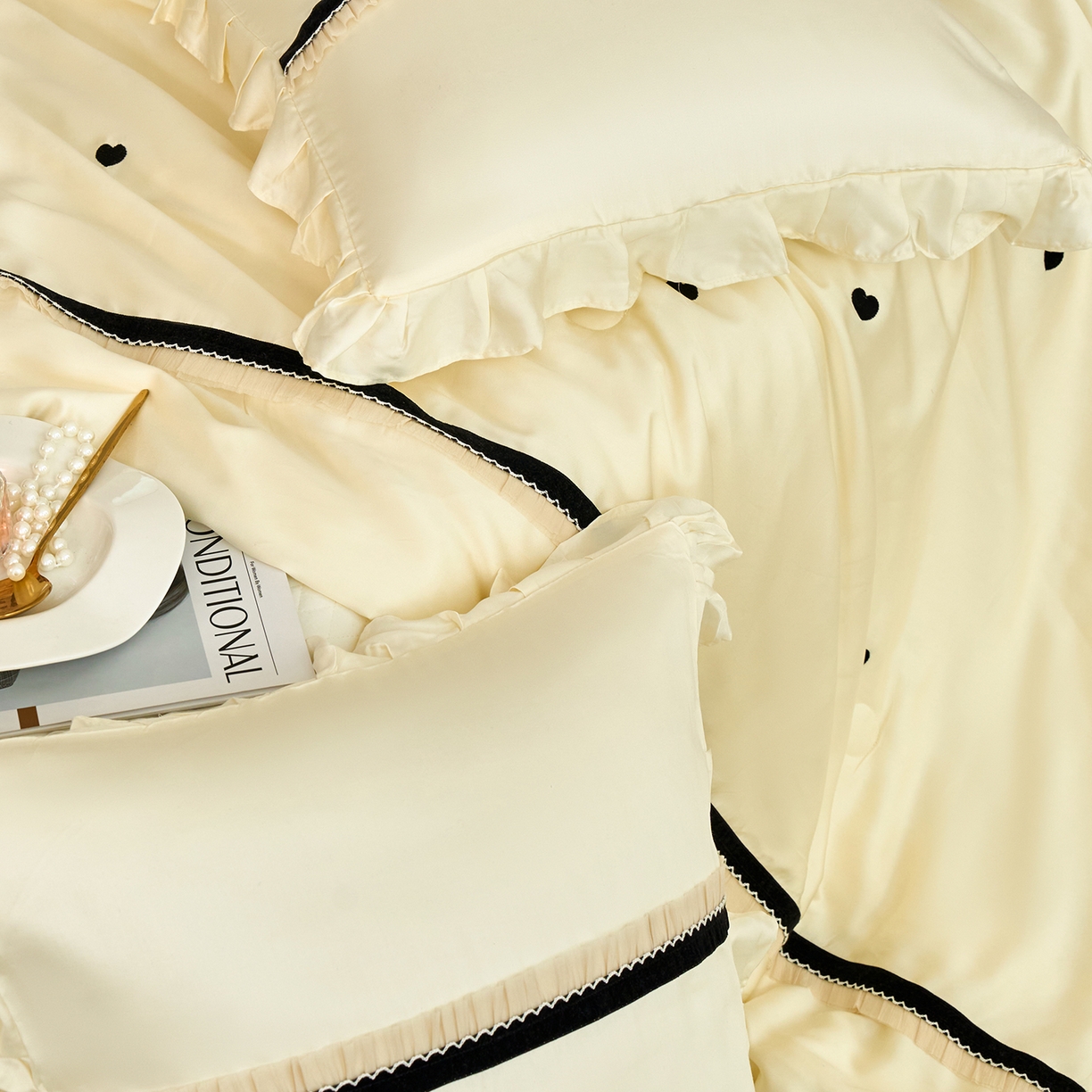 91家纺网 家纺一手货源 找家纺 优希家纺 2025新款樱桃公主夏被四件套 黄色