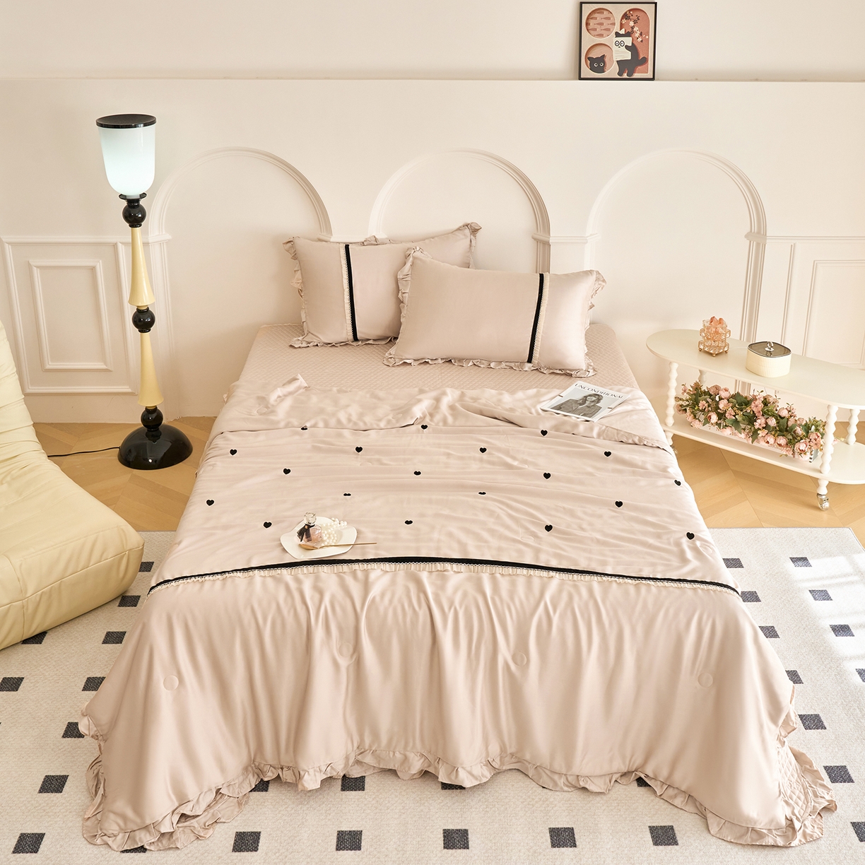 优希家纺 2025新款樱桃公主夏被四件套 卡其