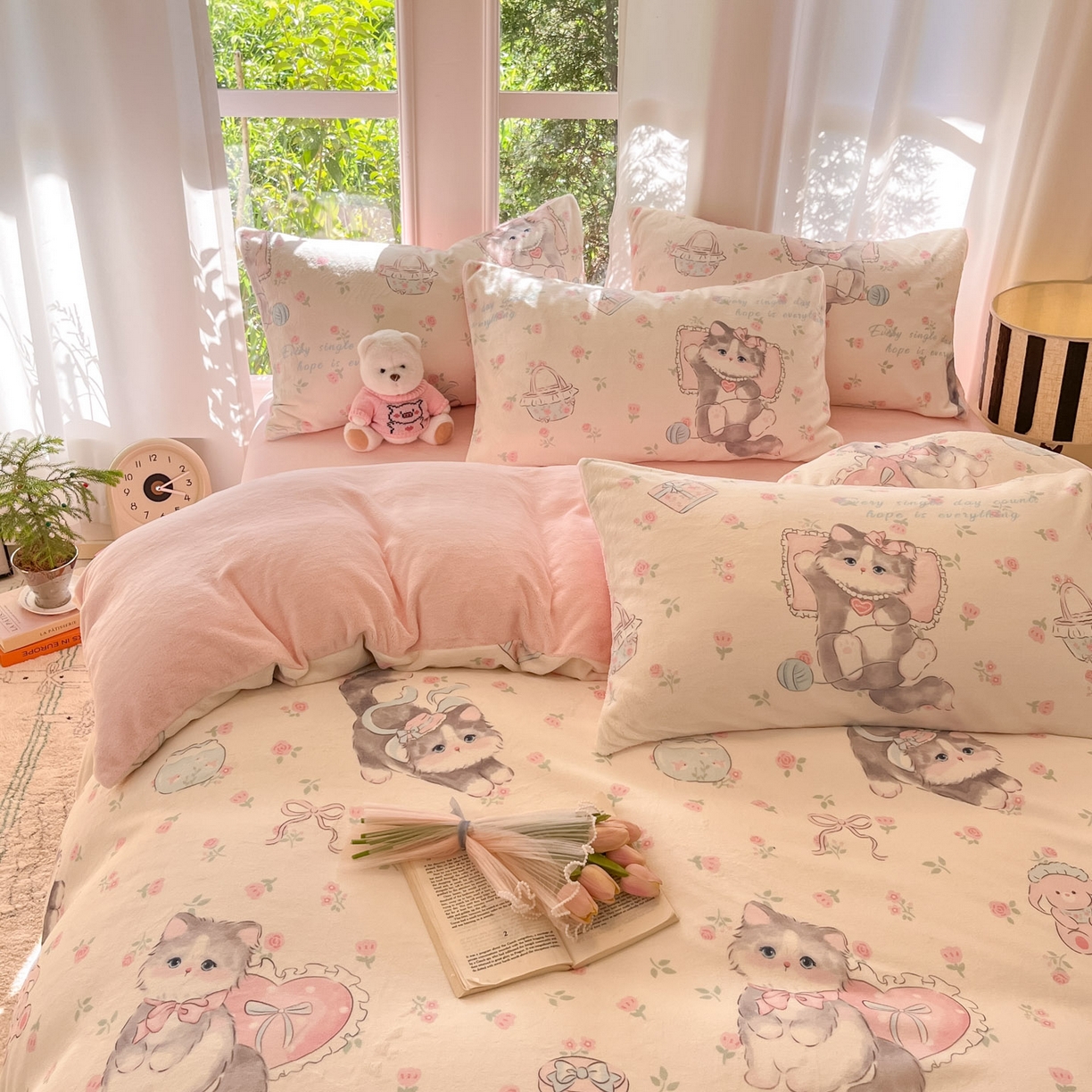 91家纺网 家纺一手货源 找家纺 慕澄家纺 2025新款小清新牛奶绒印花四件套 爱心甜宠