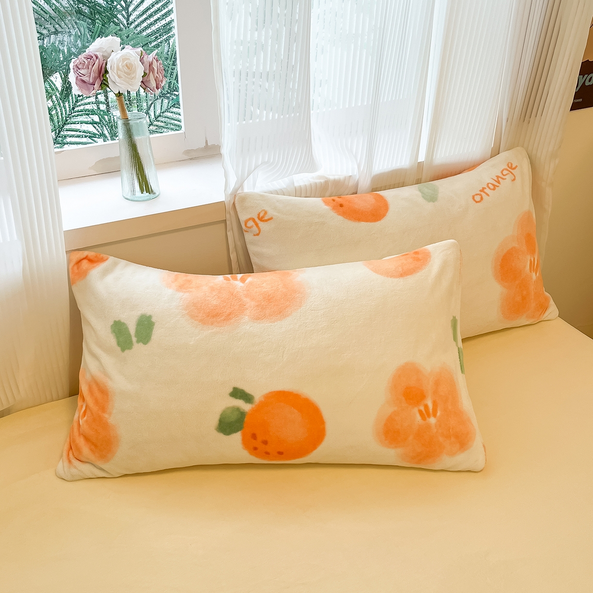 91家纺网 家纺一手货源 找家纺 慕澄家纺 2025新款小清新牛奶绒印花四件套 橙意满满