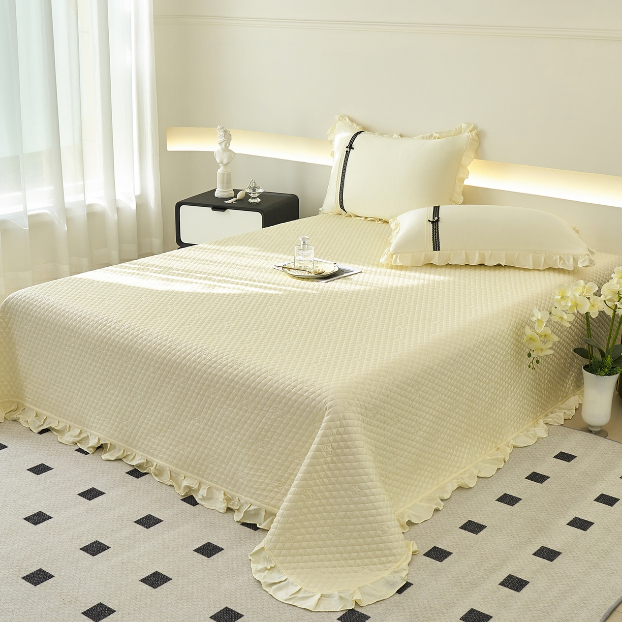 91家纺网 家纺一手货源 找家纺 优希家纺 2025新款罗马假日夏被四件套 黄色