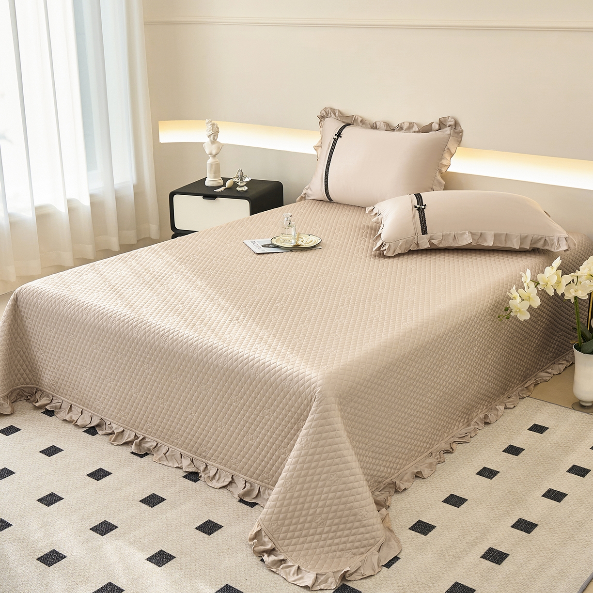 91家纺网 家纺一手货源 找家纺 优希家纺 2025新款罗马假日夏被四件套 卡其