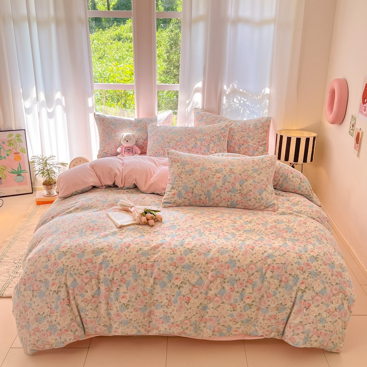 91家纺网 家纺一手货源 找家纺 慕澄家纺 2025新款小清新牛奶绒印花四件套 繁花