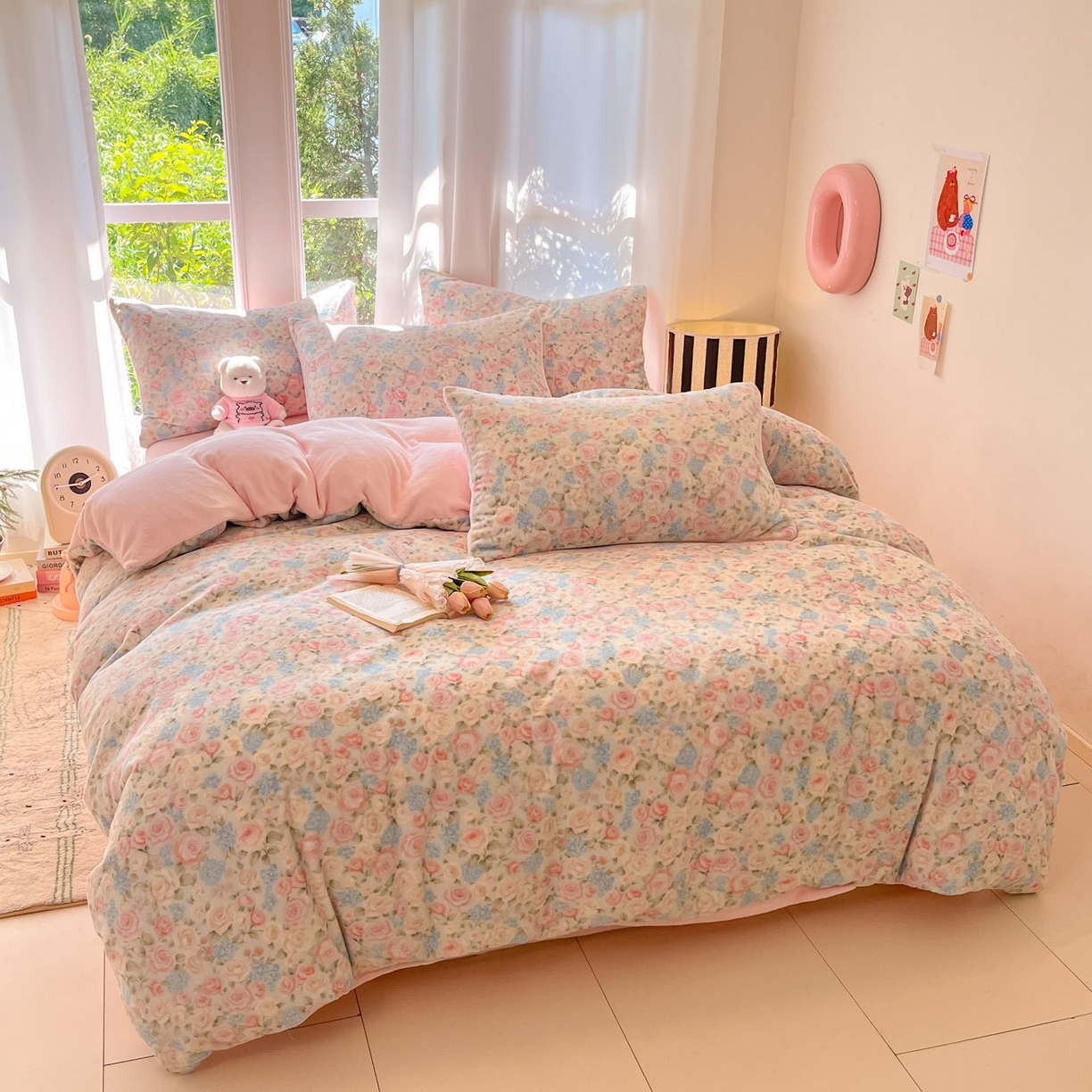 91家纺网 家纺一手货源 找家纺 慕澄家纺 2025新款小清新牛奶绒印花四件套 繁花