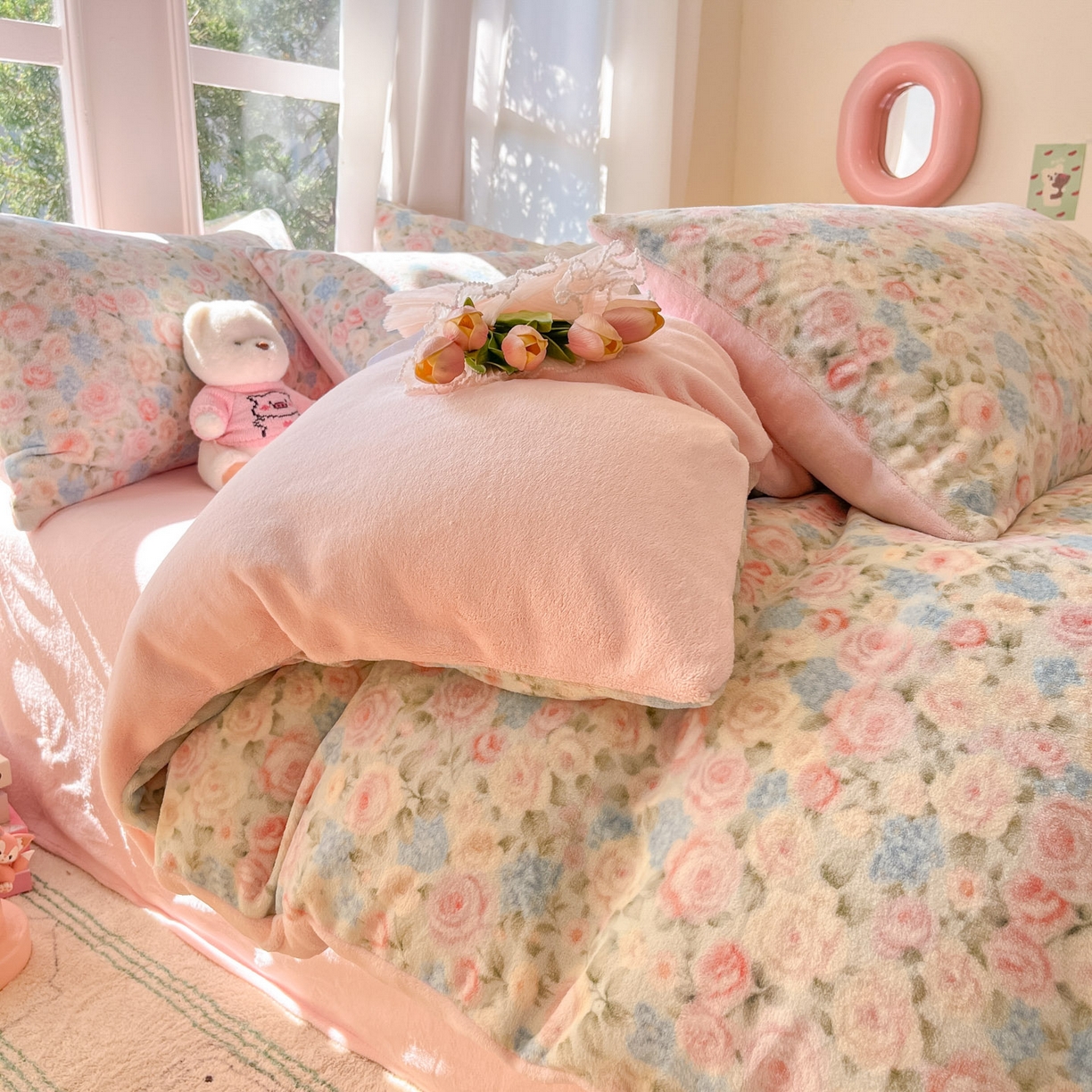 91家纺网 家纺一手货源 找家纺 慕澄家纺 2025新款小清新牛奶绒印花四件套 繁花