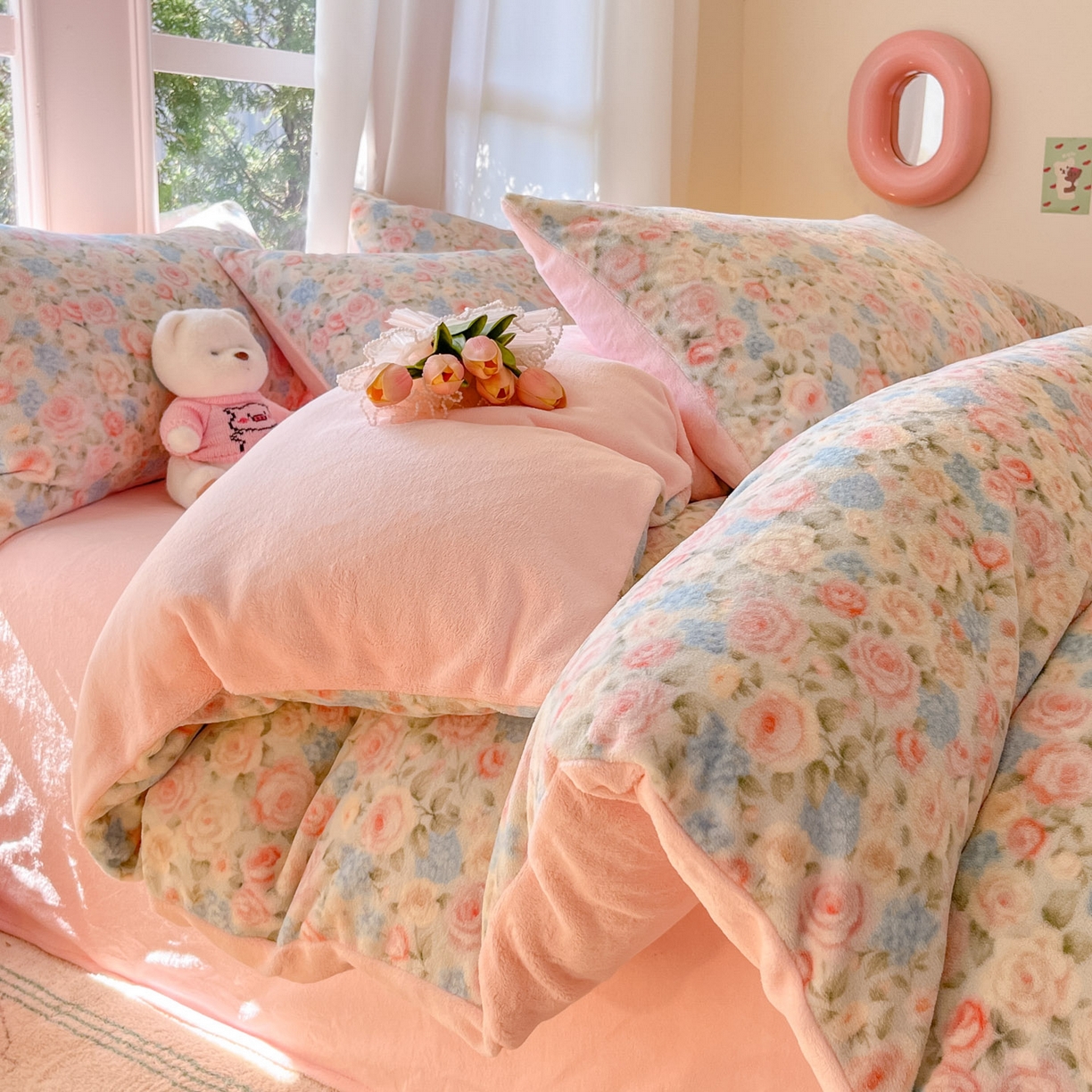 慕澄家纺 2025新款小清新牛奶绒印花四件套 繁花