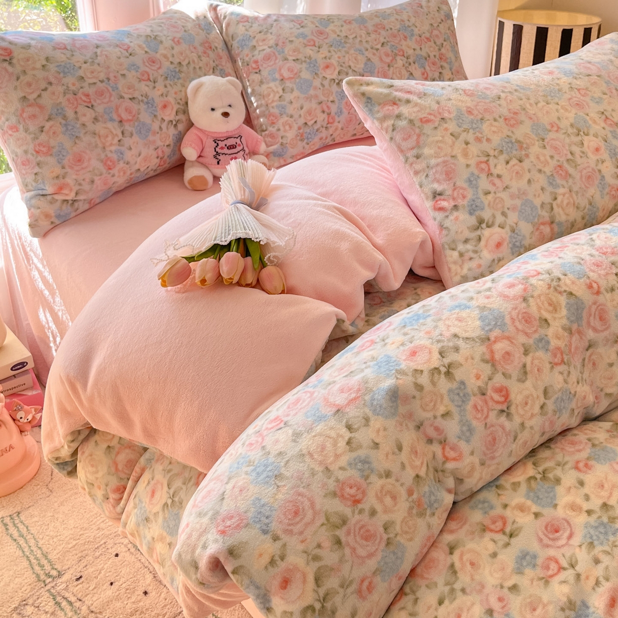 91家纺网 家纺一手货源 找家纺 慕澄家纺 2025新款小清新牛奶绒印花四件套 繁花