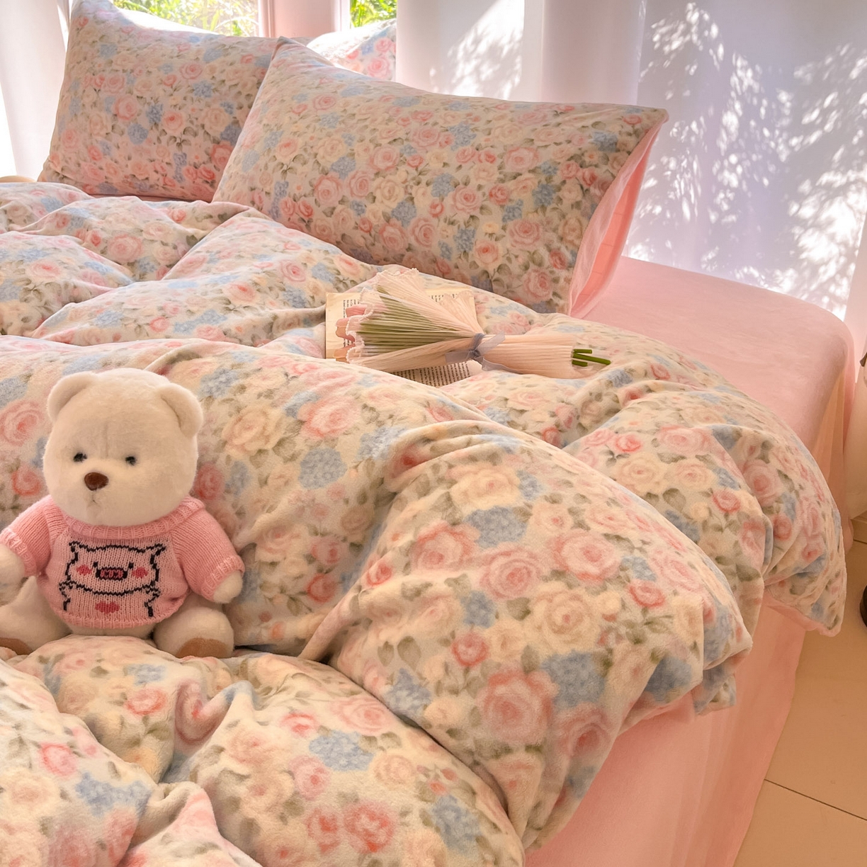 91家纺网 家纺一手货源 找家纺 慕澄家纺 2025新款小清新牛奶绒印花四件套 繁花