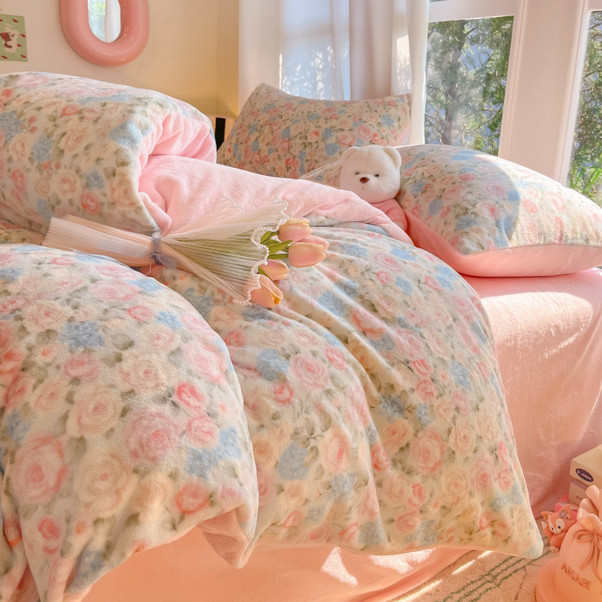 91家纺网 家纺一手货源 找家纺 慕澄家纺 2025新款小清新牛奶绒印花四件套 繁花